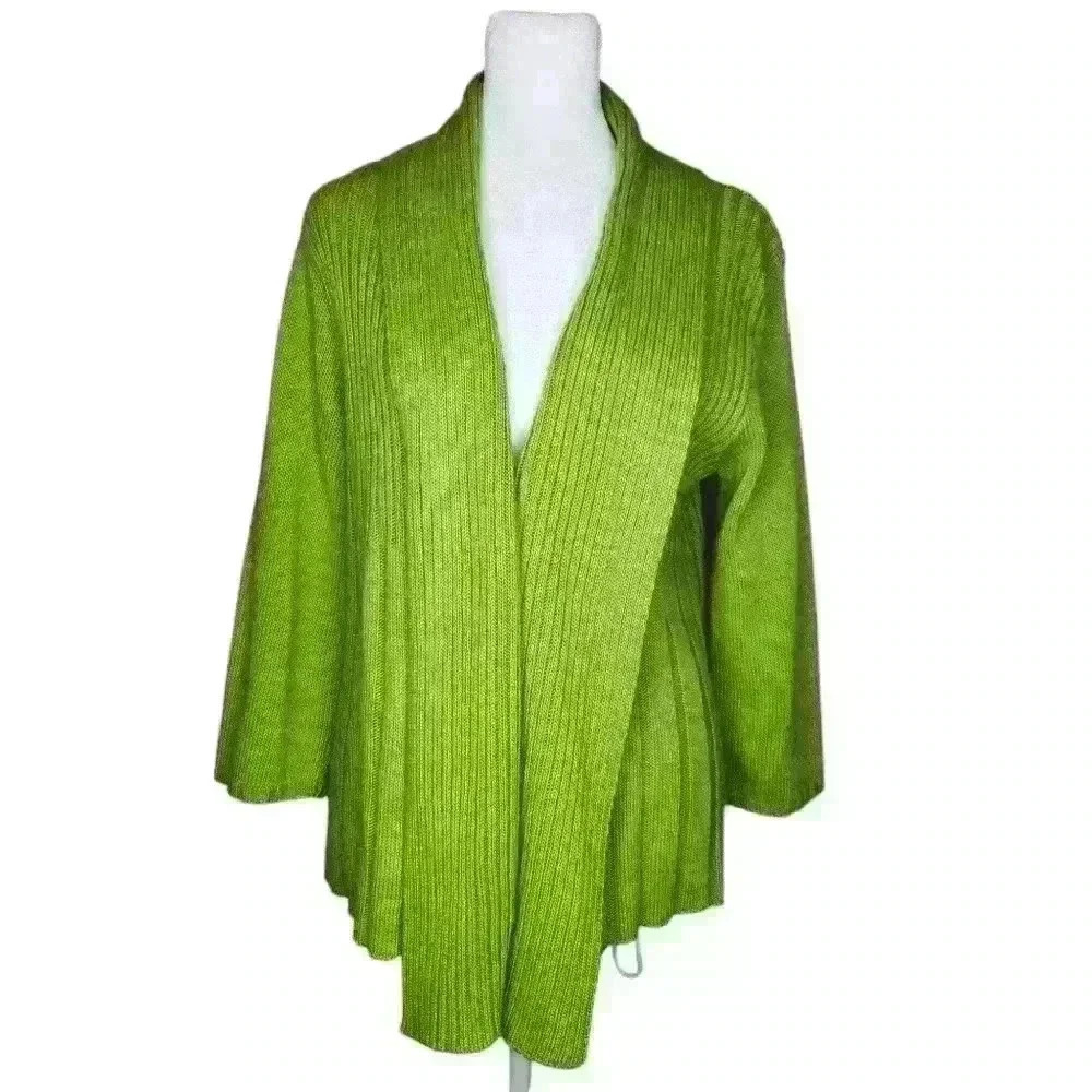 D&Co Denim & Co Green Open Front Cardigan Woman Size XS